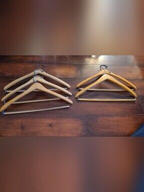 Lot of 5 Vintage Wood Wishbone Suit Hangers - Natural & Varnished Finish